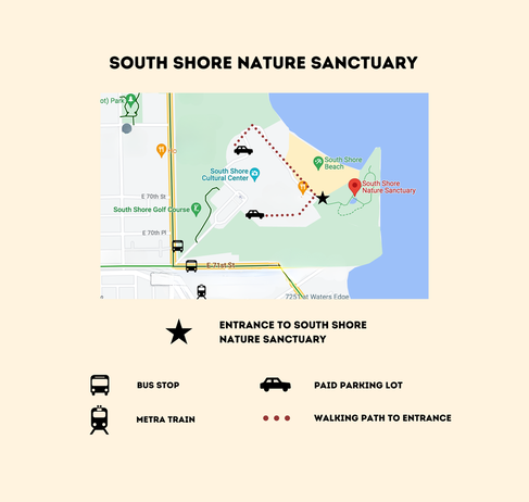 map of the entrance the Sanctuary that shows where available parking, public transit, and walking paths lead to the Sanctuary.